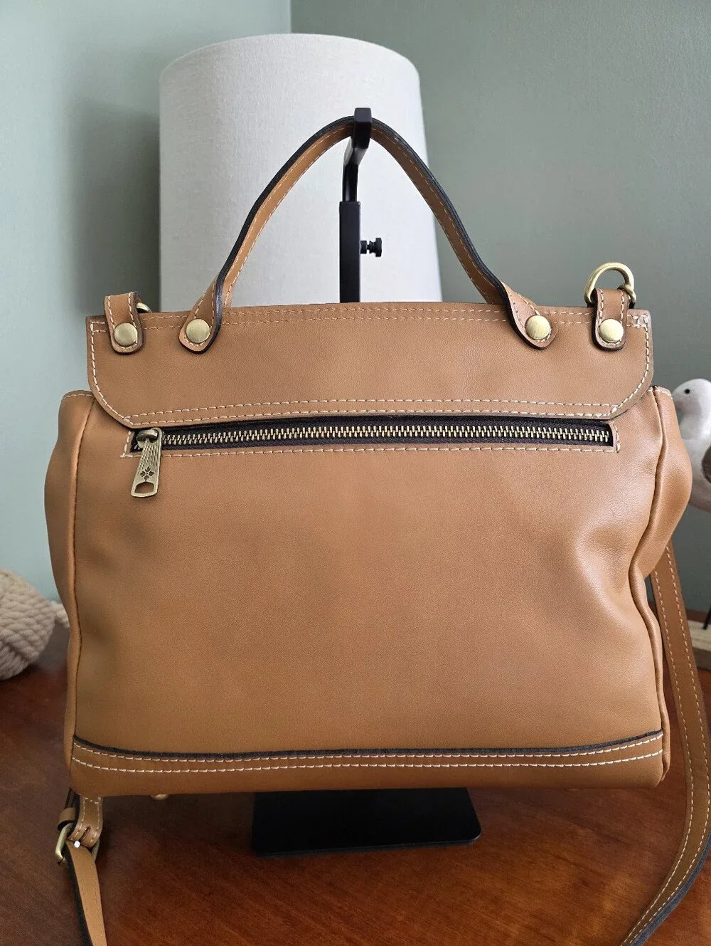 Patricia Nash Serranova Top Handle Crossbody Satchel Tan Leather Bag